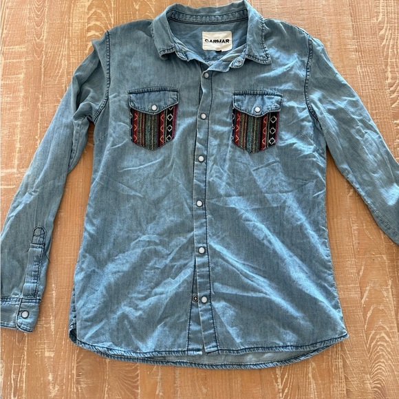 Carmar Blue Denim Shirt with Fringe - Picture 5 of 9